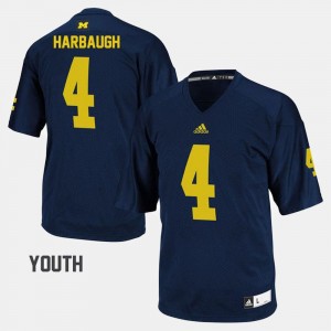 Kids #4 Jim Harbaugh Michigan Jersey Navy College Football 995636-117