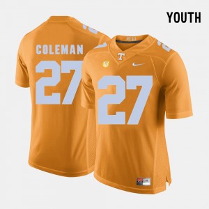 College Football #27 Justin Coleman UT Jersey Orange Youth(Kids) 697823-581