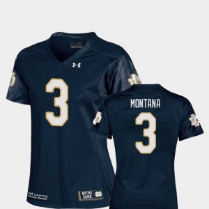 Navy Replica Joe Montana Notre Dame Jersey #3 For Women College Football 752352-242