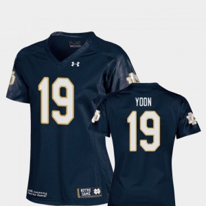 For Women Replica College Football Navy #19 Justin Yoon Notre Dame Jersey 493694-756