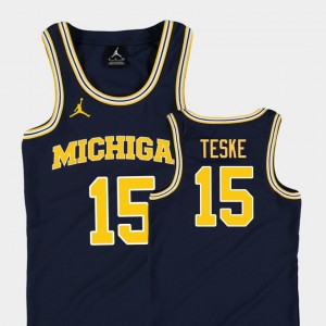Jon Teske Michigan Jersey College Basketball Jordan Replica Navy #15 For Kids 663214-580