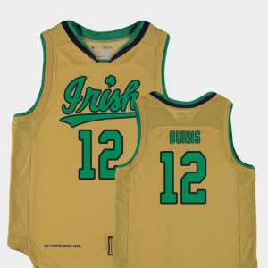 #12 Elijah Burns Notre Dame Jersey Replica Gold College Basketball Special Games Youth 755420-558